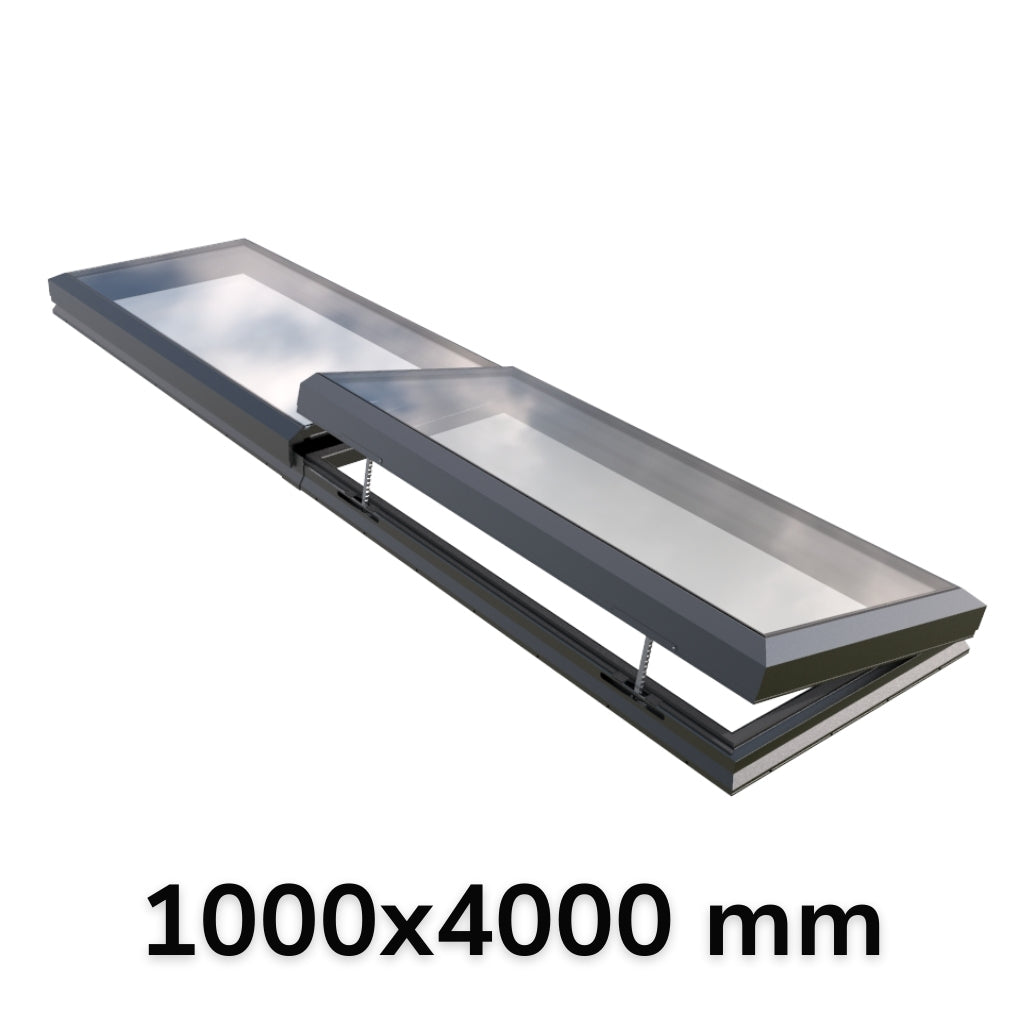 1000 x 4000 mm Electric Opening Glass Link Modular Skylight (1 Fixed 1 Opening)