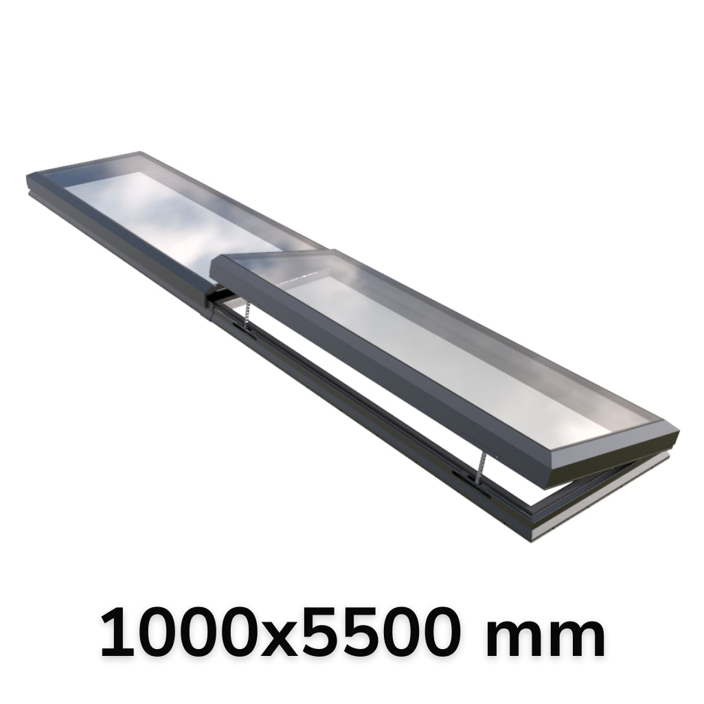 1000 x 5500 mm Electric Opening Glass Link Modular Skylight (1 Fixed 1 Opening)