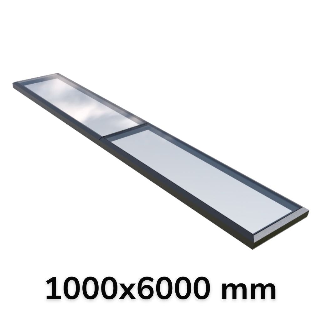 1000 x 6000 mm Fixed Glass Link Modular Skylight (2 Fixed 0 Opening)