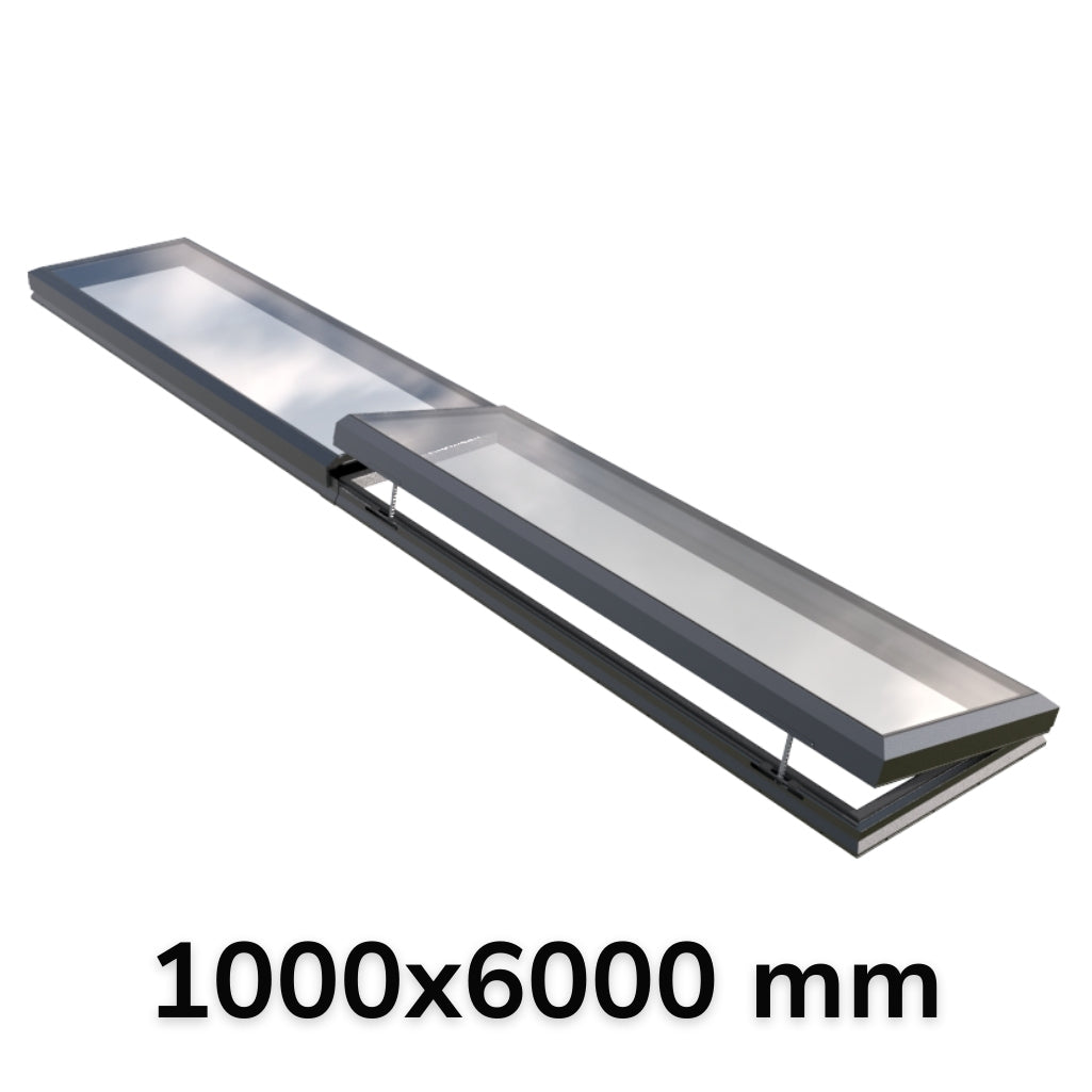 1000 x 6000 mm Electric Opening Glass Link Modular Skylight (1 Fixed 1 Opening)