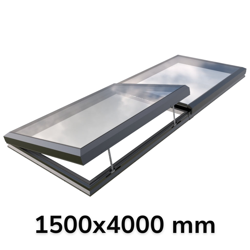 Puits de lumière modulaire à ouverture électrique 1500 x 4000 mm (1 fixe, 1 ouvrant)