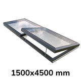 1500 x 4500 mm Electric Opening Glass Link Modular Skylight (1 Fixed 1 Opening)