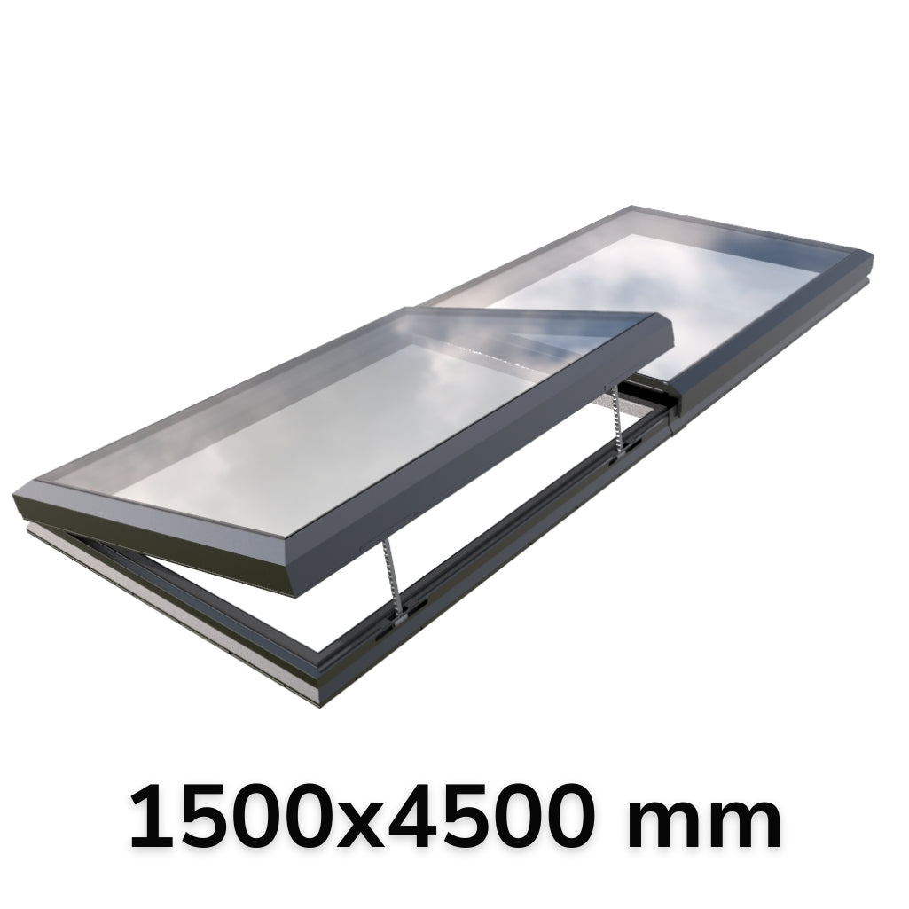 Puits de lumière modulaire à ouverture électrique 1500 x 4500 mm (1 fixe, 1 ouvrant)