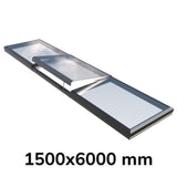 1500 x 6000 mm Electric Opening Glass Link Modular Skylight (2 Fixed 1 Opening)