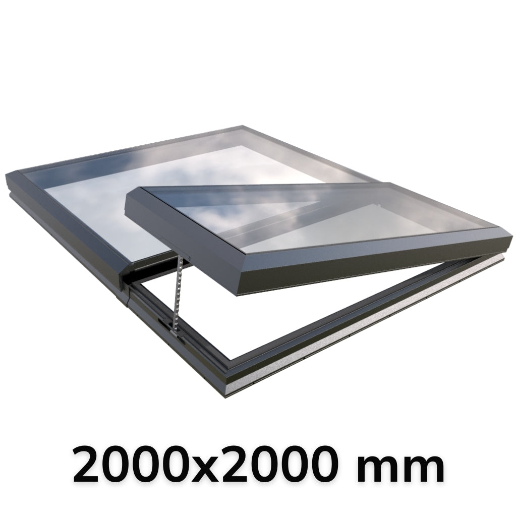 2000 x 2000 mm Electric Opening Glass Link Modular Skylight (1 Fixed 1 Opening)