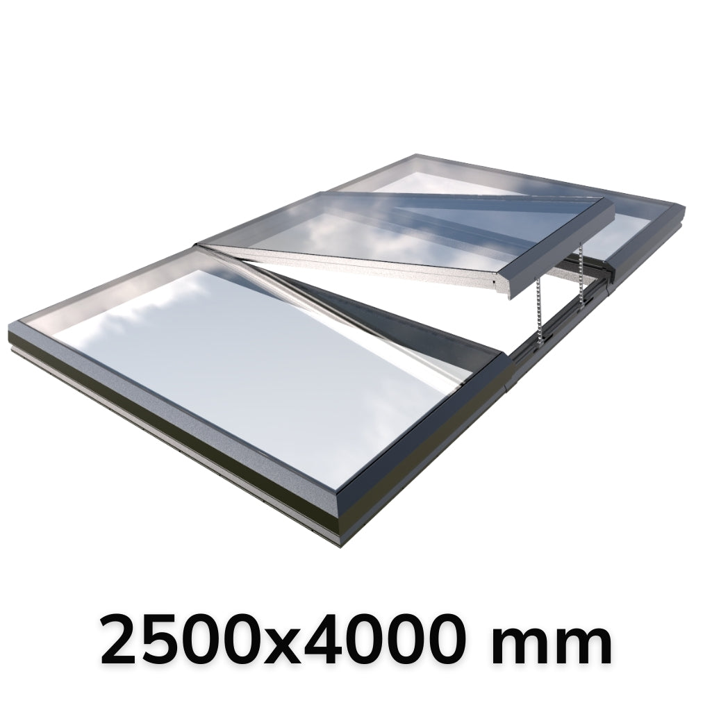 2500 x 4000 mm Electric Opening Glass Link Modular Skylight (2 Fixed 1 Opening)