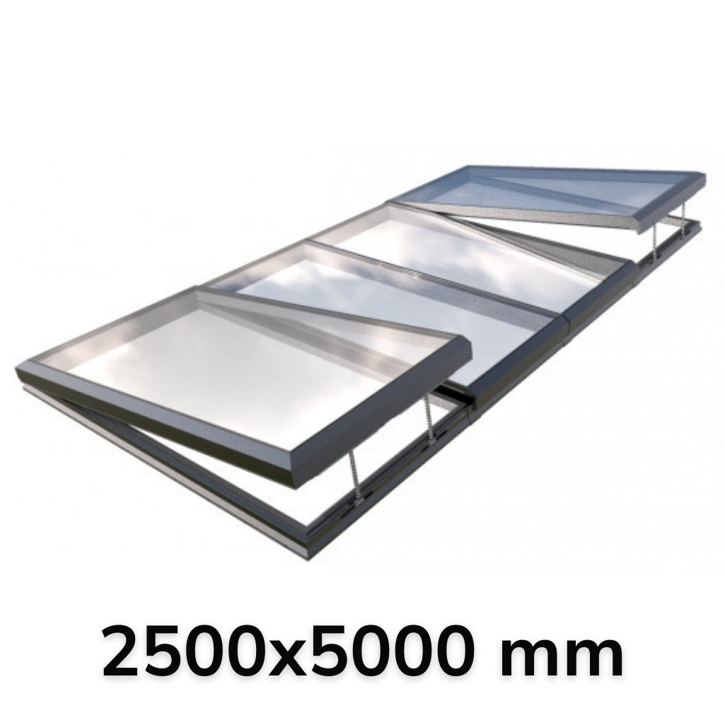 2500 x 5000 mm Electric Opening Glass Link Modular Skylight (2 Fixed 2 Opening)