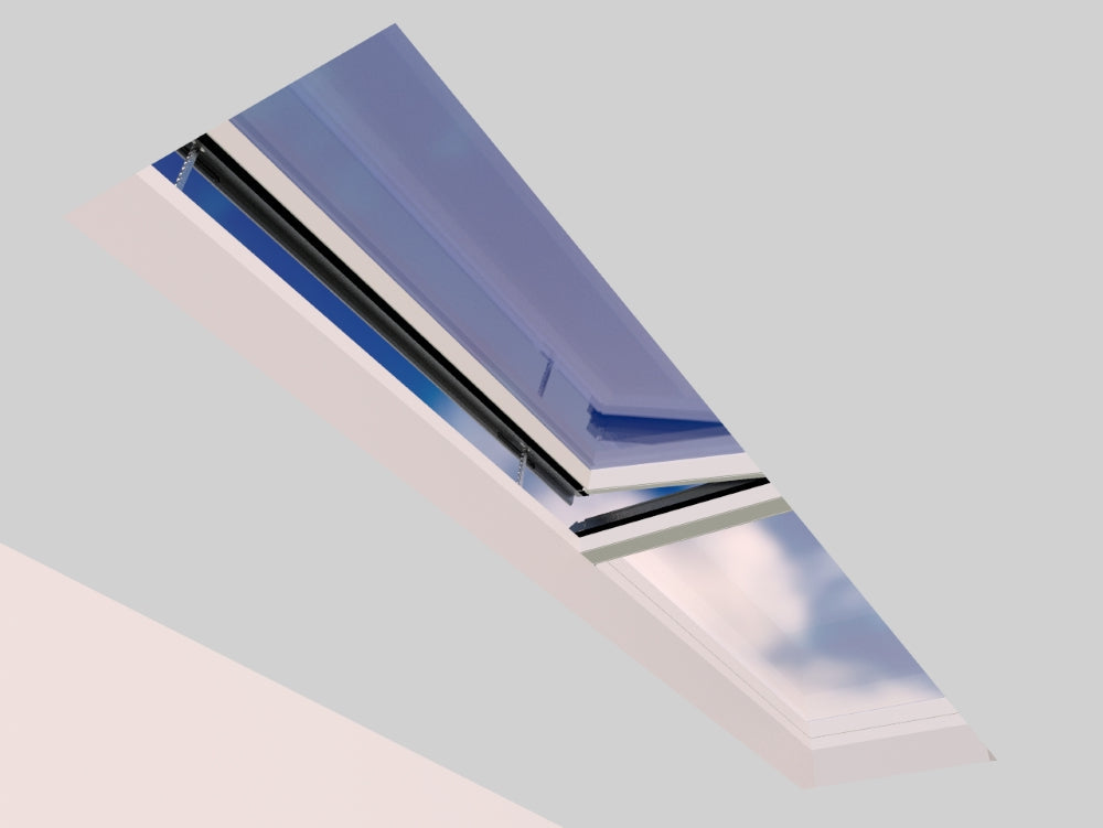 1000 x 4500 mm Electric Opening Glass Link Modular Skylight (1 Fixed 1 Opening)