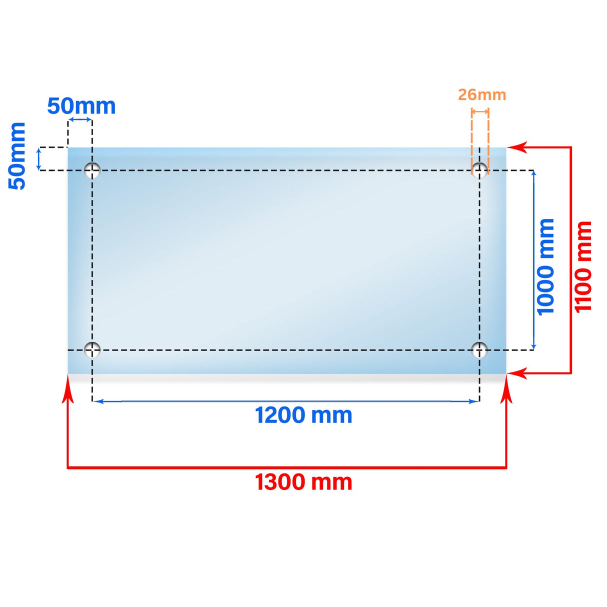 Balcon Juliette en verre feuilleté trempé LD 1300 x 1100 mm