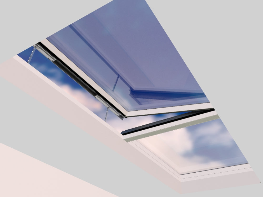 1500 x 4500 mm Electric Opening Glass Link Modular Skylight (1 Fixed 1 Opening)