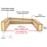 600 x 1500 mm geïsoleerde opstand voor plat daklicht