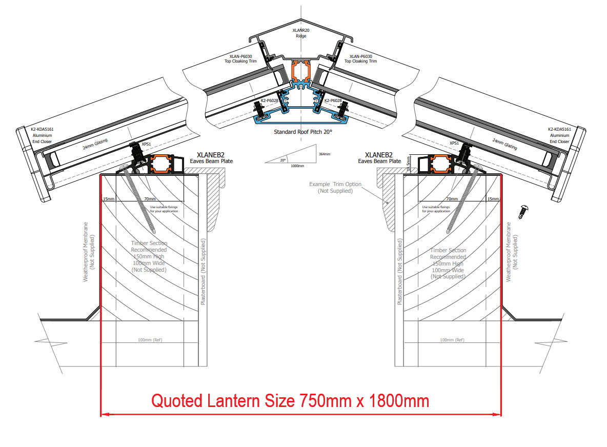 750 x 1800 mm Stratus Verrière de Toit en Aluminium Style 1 (Contemporain)