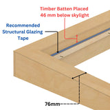 600 x 2000 mm geïsoleerde opstand voor plat daklicht