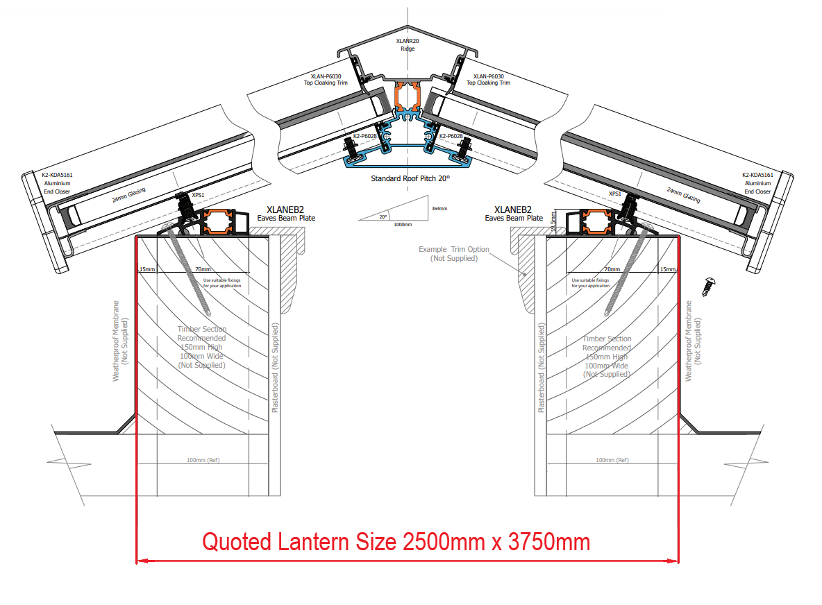 250 x 375 cm Stratus Aluminium Daklantaarn Stijl 5 (Traditioneel)